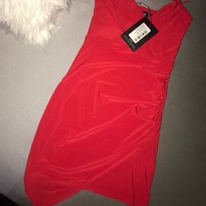 red slinky wrap strappy bodycon dress